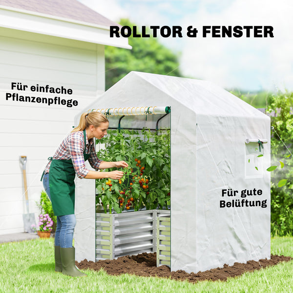 Tomatengewächshaus Foliengewächshaus mit Hochbeet und Rolltor