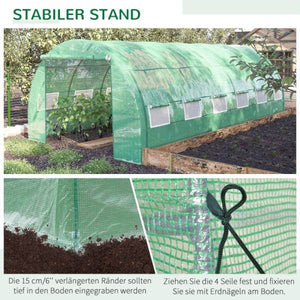 Foliengewächshaus Polytunnel 6 x 3 x 2 m begehbares Gewächshaus Folientunnel Treibhaus UV-Schutz Grün