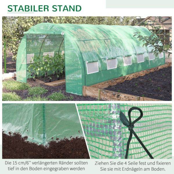 Foliengewächshaus Polytunnel 6 x 3 x 2 m begehbares Gewächshaus Folientunnel Treibhaus UV-Schutz Grün
