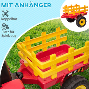 Trattore elettrico con rimorchio, età 3-6, rosso