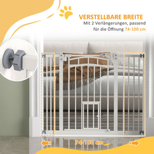 Treppenschutzgitter 74-100cm ohne bohren mit Katzenklappe Weiss