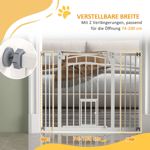 Treppenschutzgitter 74-100cm ohne bohren mit Katzenklappe Weiss