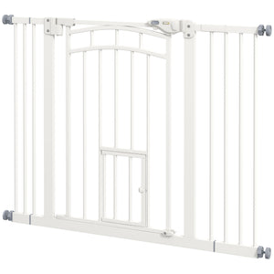 Treppenschutzgitter 74-100cm ohne bohren mit Katzenklappe Weiss