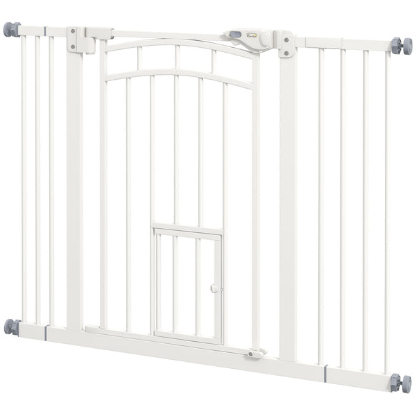 Treppenschutzgitter 74-100cm ohne bohren mit Katzenklappe Weiss