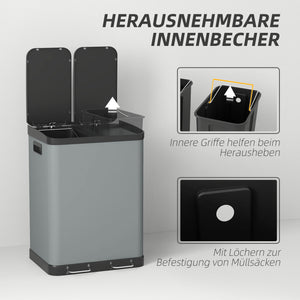 Treteimer Abfalleimer 2x30L mit Fusspedal Metall Grau