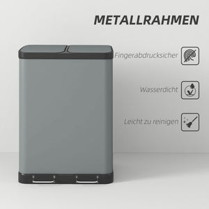 Treteimer Abfalleimer 2x30L mit Fusspedal Metall Grau
