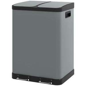 Treteimer Abfalleimer 2x30L mit Fusspedal Metall Grau