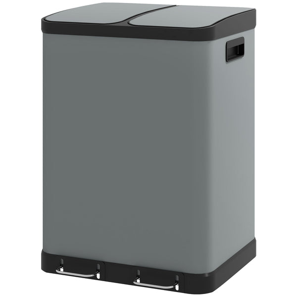 Treteimer Abfalleimer 2x30L mit Fusspedal Metall Grau