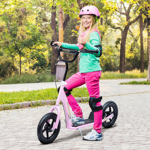 Tretroller für Kinder ab 5 Jahren mit Handbremse 12 Zoll rosa