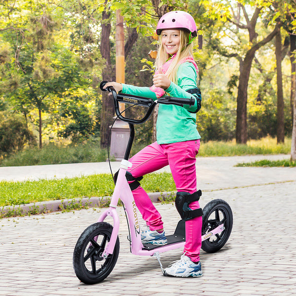 Tretroller für Kinder ab 5 Jahren mit Handbremse 12 Zoll rosa