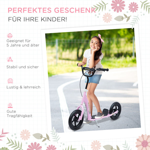 Tretroller für Kinder ab 5 Jahren mit Handbremse 12 Zoll rosa
