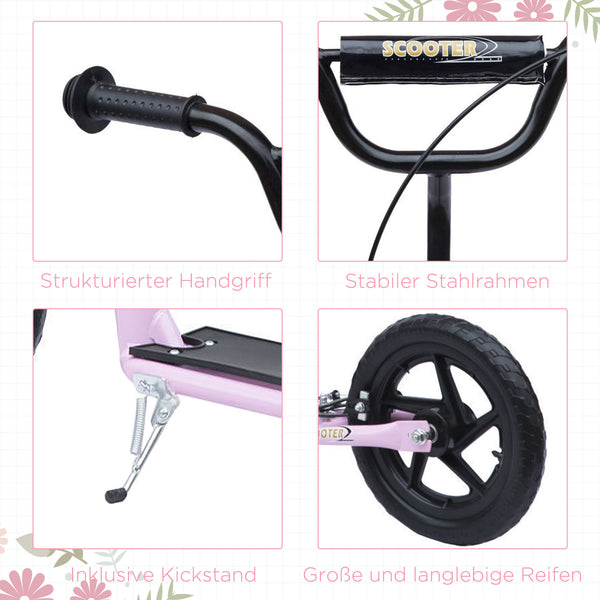Tretroller für Kinder ab 5 Jahren mit Handbremse 12 Zoll rosa