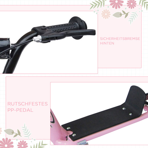 Tretroller für Kinder ab 5 Jahren mit Handbremse 12 Zoll rosa