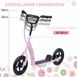 Tretroller für Kinder ab 5 Jahren mit Handbremse 12 Zoll rosa