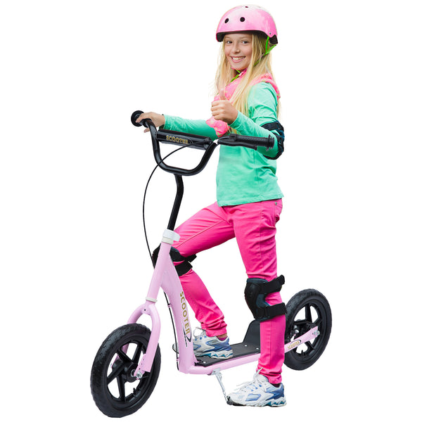 Tretroller für Kinder ab 5 Jahren mit Handbremse 12 Zoll rosa