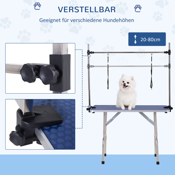 Trimmtisch Hundepflegetisch höhenverstellbar klappbar mit Unterkorb blau