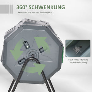 Trommel-Komposter 160L 2 Kammern Grau