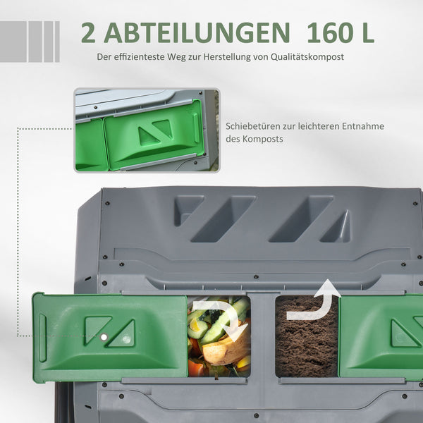 Trommel-Komposter 160L 2 Kammern Grau