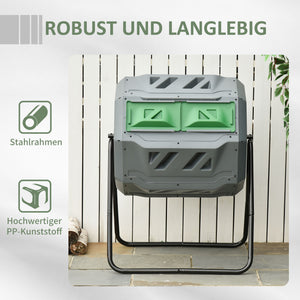 Trommel-Komposter 160L 2 Kammern Grau