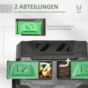 Trommel-Komposter 160L drehbar für Bio-Abfälle Schwarz