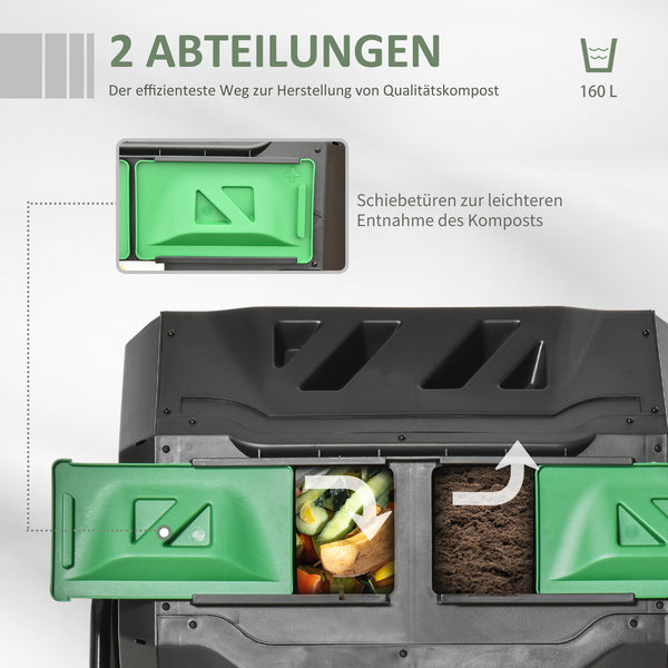 Trommel-Komposter 160L drehbar für Bio-Abfälle Schwarz