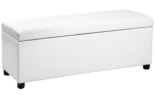 Panca contenitore ottomana, 119x38x45cm, bianca, nuova, legno