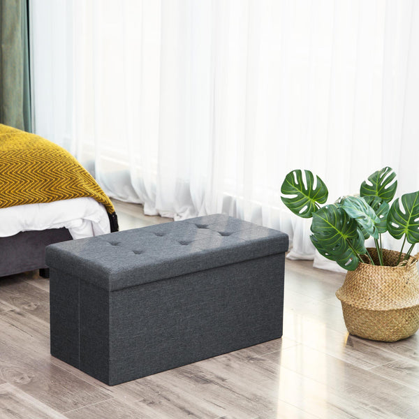 Sitzbank Truhenbank mit Staufach 76x38x38cm Stoff Hellgrau