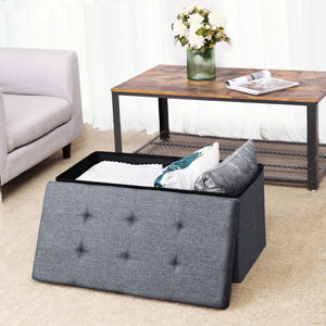 Sitzbank Truhenbank mit Staufach 76x38x38cm Stoff Hellgrau