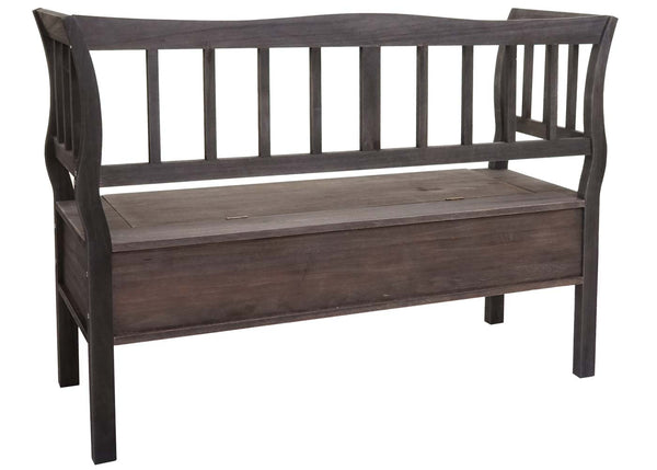 Truhenbank T207 Holz 119cm Staufach Kissen grau-braun
