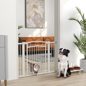 Türschutzgitter mit Katzentür 76-104cm für mittelgrosse Hunde Weiss