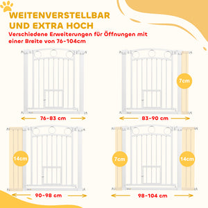 Türschutzgitter mit Katzentür 76-104cm für mittelgrosse Hunde Weiss
