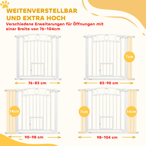 Türschutzgitter mit Katzentür 76-104cm für mittelgrosse Hunde Weiss