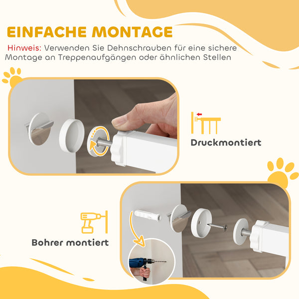Türschutzgitter mit Katzentür 76-104cm für mittelgrosse Hunde Weiss