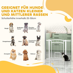 Türschutzgitter mit Katzentür 76-104cm für mittelgrosse Hunde Weiss