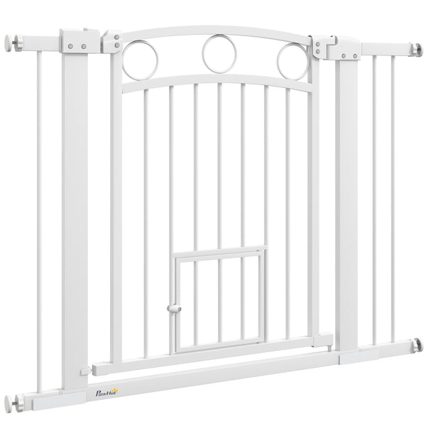 Türschutzgitter mit Katzentür 76-104cm für mittelgrosse Hunde Weiss