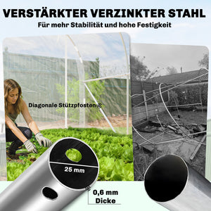 Tunnelgewächshaus begehbar mit Stahlrahmen und UV-Schutz
