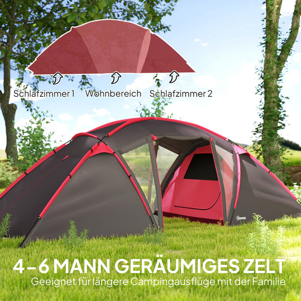 Tunnelzelt Campingzelt mit 3 Schlafräumen für 4-6 Personen