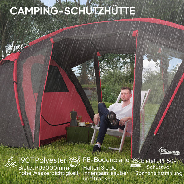 Tunnelzelt Campingzelt mit 3 Schlafräumen für 4-6 Personen