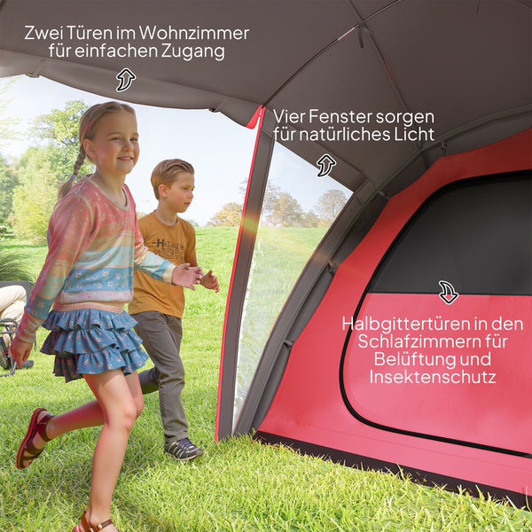 Tunnelzelt Campingzelt mit 3 Schlafräumen für 4-6 Personen