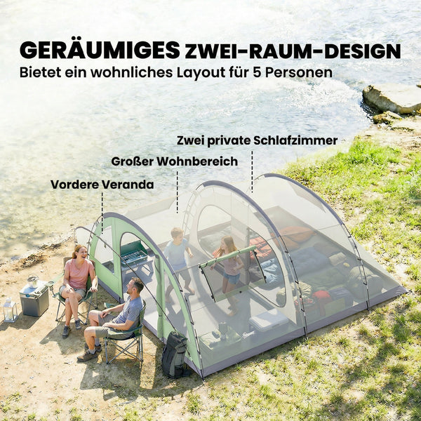 Tunnelzelt mit Vorzelt und zwei Schlafkabinen für 4 Personen