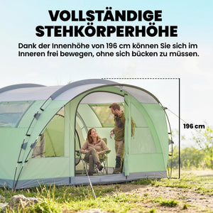 Tunnelzelt mit Vorzelt und zwei Schlafkabinen für 4 Personen
