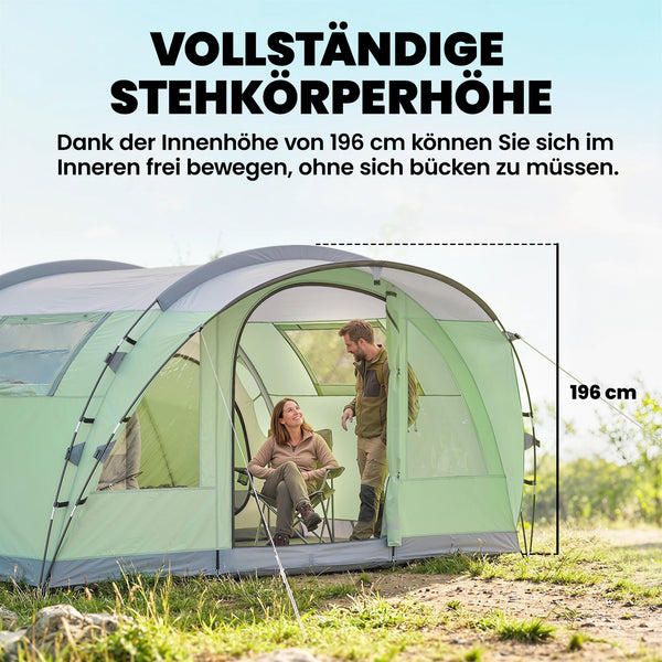 Tunnelzelt mit Vorzelt und zwei Schlafkabinen für 4 Personen