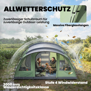 Tunnelzelt mit Vorzelt und zwei Schlafkabinen für 4 Personen