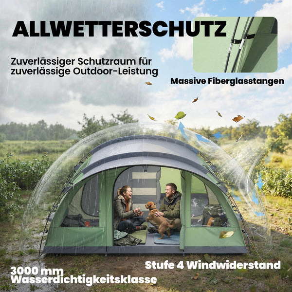 Tunnelzelt mit Vorzelt und zwei Schlafkabinen für 4 Personen
