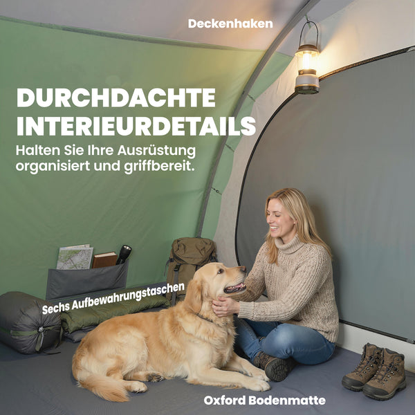 Tunnelzelt mit Vorzelt und zwei Schlafkabinen für 4 Personen