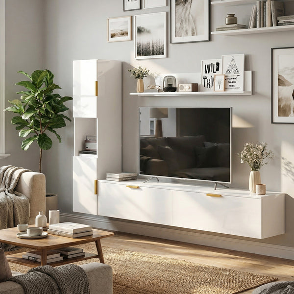 TV-Board schwebend für Wohnzimmer Wand 180cm hochglanz weiss