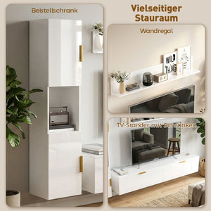 TV-Board schwebend für Wohnzimmer Wand 180cm hochglanz weiss