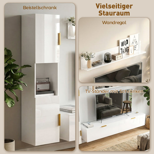 TV-Board schwebend für Wohnzimmer Wand 180cm hochglanz weiss