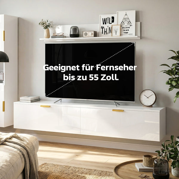 TV-Board schwebend für Wohnzimmer Wand 180cm hochglanz weiss