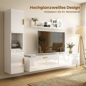 TV-Board schwebend für Wohnzimmer Wand 180cm hochglanz weiss
